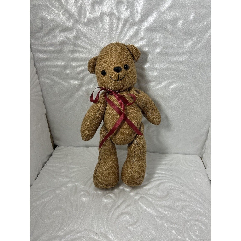 Vintage Burlap Teddy Bear ~ Wang's International ~ Burlap with Button Accents ~